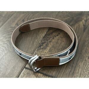 Janie and Jack Deer White Navy Brown Leather Canvas Belt Boys Size 10-12 Tan